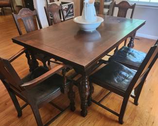 antique dining table & chairs