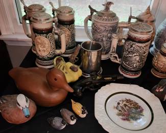 Steins and duck collectibles