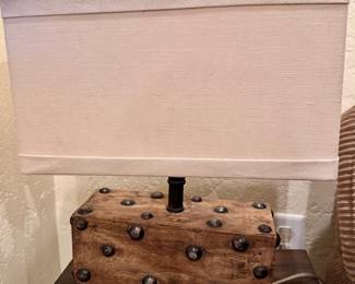 Rustic Industrial wood block / iron Lamp