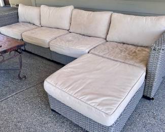 Long Woven Rattan type Patio Sectional w/Ottoman  