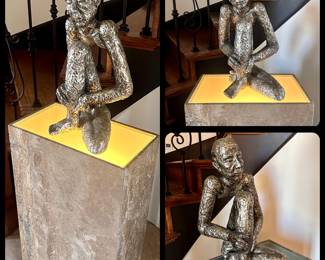 Bonhomme Penslur The ‘Good Man’ / Thinking Man Sculpture Brutalist Style  Decor  H45x30x25 on lighted Pedestal 