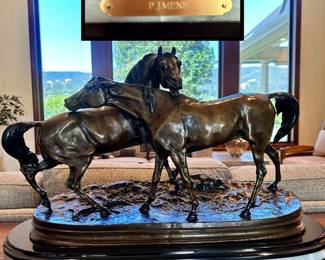 Pierre Jules Mene Bronze Sculpture “L’ Accolade” large w/29” oval marble base w/Mene on it  ….most of his Bronze works are smaller
