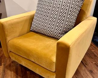 (2) matching Modern swivel base Velour Chairs in Mustard yellow