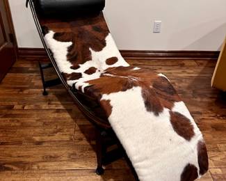 Mid-Century de Corbusier’s Style Chaise / w/Hide & leather neck rest …Very Nice