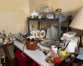 Collectibles, silverplate, binoculars 