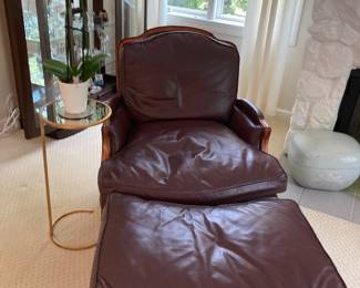SAM MOORE Burgundy Leather Arm Chair & Ottoman