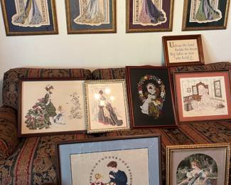 Exquisite, framed cross-stitch. 4 Seasons with beads, Lovely ladies 