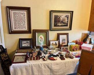 MIsc decor, cross-stitch, framed pictures, Americana