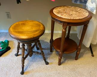 Swivel adjustable stool, marble top round table