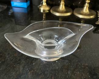 Divided glass bowl with sterling base 