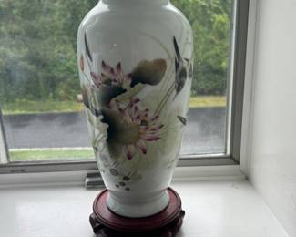 Chinese vase with raised enamel relief 
lotus flower motif 