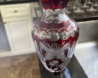 Bohemian Czech ruby cut to glass vase 