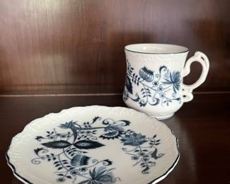 Blue Onion, Blue Danube mustache cup & saucer 