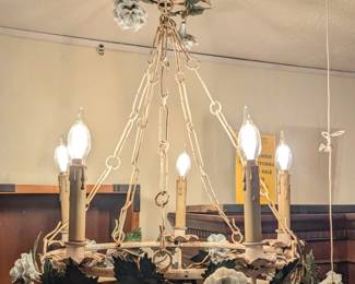 Iron and Porcelain Chandelier 