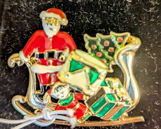 Vintage Christmas Brooch and Earrings, Enamel and Rhinestone 