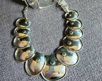 Vintage Mexican custom design necklace and matching cuff. Eagle 20 mark