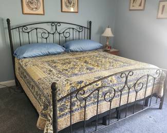 King bed w split tempurpedic  mattresses, adjustable.
Gorgeous iron scroll bed. 
Pet free home. Bed is less than 2 years old.