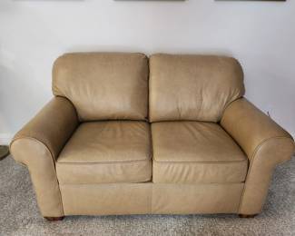 Beige leather Flexsteel loveseat