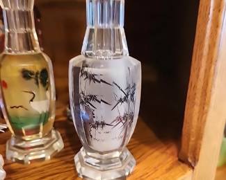 Reverse-painted Chinese ‘Peking Glass' Crystal  bottle vases, mid 20th century
