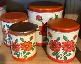 Vintage Tin Litho Canister Set