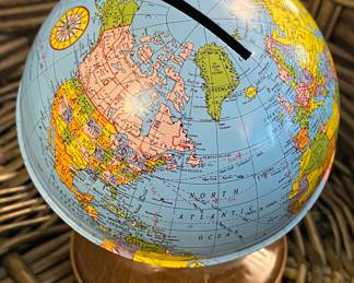 Small Tin Litho Globe Bank