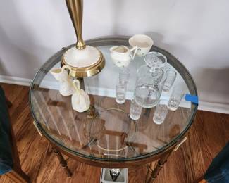 Note...table is not for sale.  Beeleek and decanter set