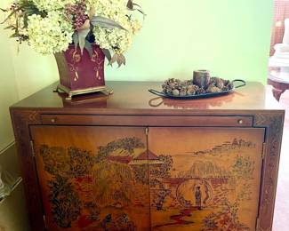 antique Japanese storage/plate warmer cabinet - hand carved