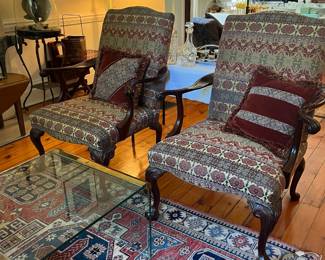 A fantastic set of Chippendale Upholstered Arm Chairs