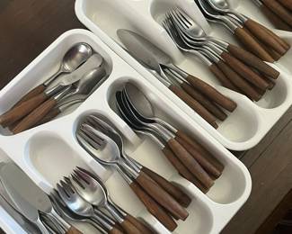 Dansk modernist wood and stainless flatware
