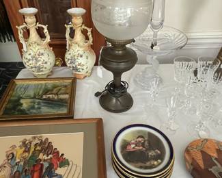 Waterford stemware and a fantastic figural antique pattern glass epergne