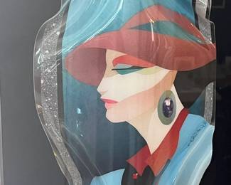 1980's lucite pictoral signed artwork