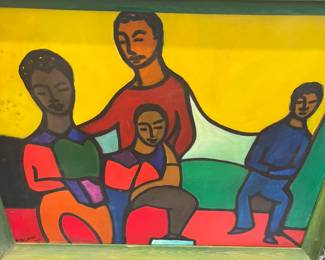 mid-century oil painting on canvas