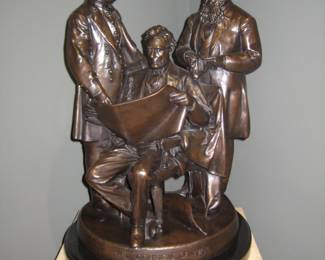 "Council of War" Bronze Sculpture by John Rogers Depicting President Abraham Lincoln, General Ulysses Grant and Secretary of Edwin Stanton, reviewing the Army of the Potomac Plan