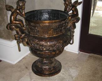 Neoclassical Bronze Cherub Urn/Planter