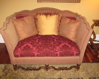 Isaac Knoll Style Loveseat with High Droop Down Arms and Back