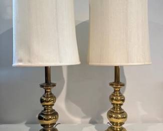 (2) Vintage Solid Brass Stiffel Table Lamps w/Original Shades	