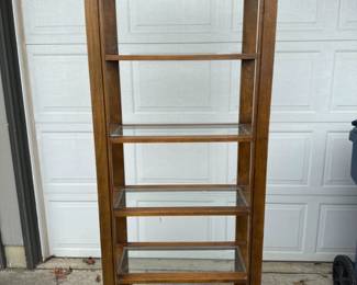 Vintage 1970s Drexel Heritage 4 Tier Wood Shelf w/Glass Shelves	