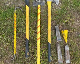 (2) Axes, Sledgehammer, Pry-bar, & Splitting Wedges +	