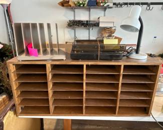 Vintage Paper & Mail Organizer Shelf, Brass Card Holder & More	