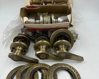 Vintage 1970s Hardware - Brushed Brass Door Knobs & Backplates	