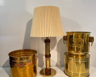 Vintage Brass Decor Quartet - MCM Table Lamp & Cache Pots	