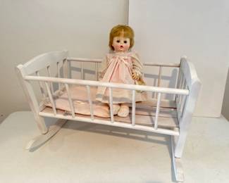 Vintage Effanbee Twinkie Baby Doll w/Wood Doll Crib	