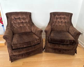 Retro 1970s Brown Crushed Velvet Swivel Rocker Armchairs	