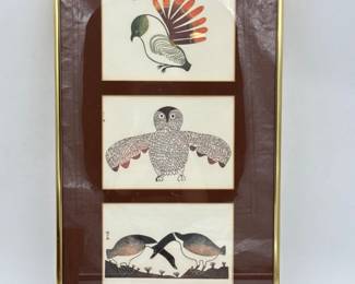 Lucy Qinnuayuak - Inuit - Stone Cut Original Art Triptych	