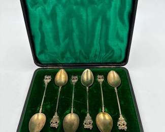 Antique Sterling? JMB 6pc Small Spoon Set in Case	