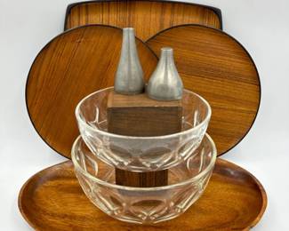MCM Japanese Teak Trays - Pyrex Teardrop Bowls +	