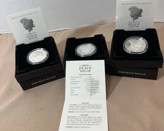 Three 2023 Peace Silver Dollar Coins