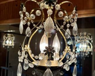 Rare Shape Small Pendant Chandelier W/ Cascading Glass Prisms