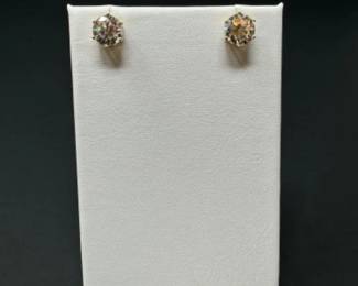 14k Yellow Gold Large Gemstone Stud Earrings (Possibly Diamond)
