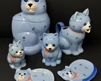 Vintage Handcrafted Otagiri Japan Blue Calico Cats Collection